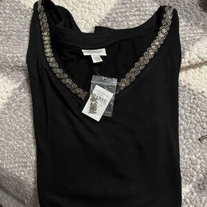 Avenue Black Blouse with Embellished V-Neck